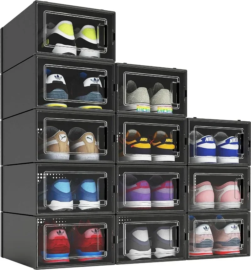 Shoe Box Display - 12 Pack Shoe Organizer Boxes Black