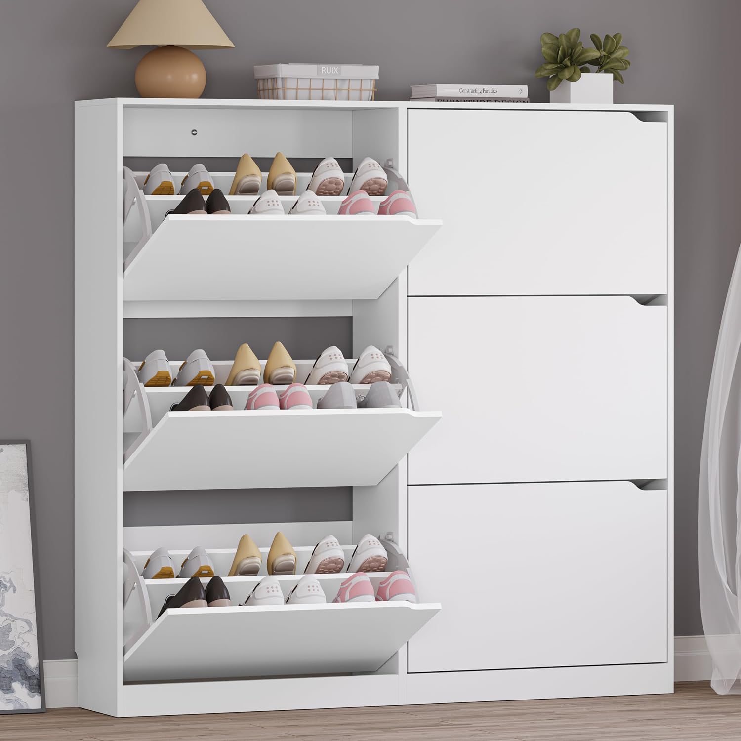 Slim Shoe Storage Cabinet With - Shoe Box Display avaliação e preço