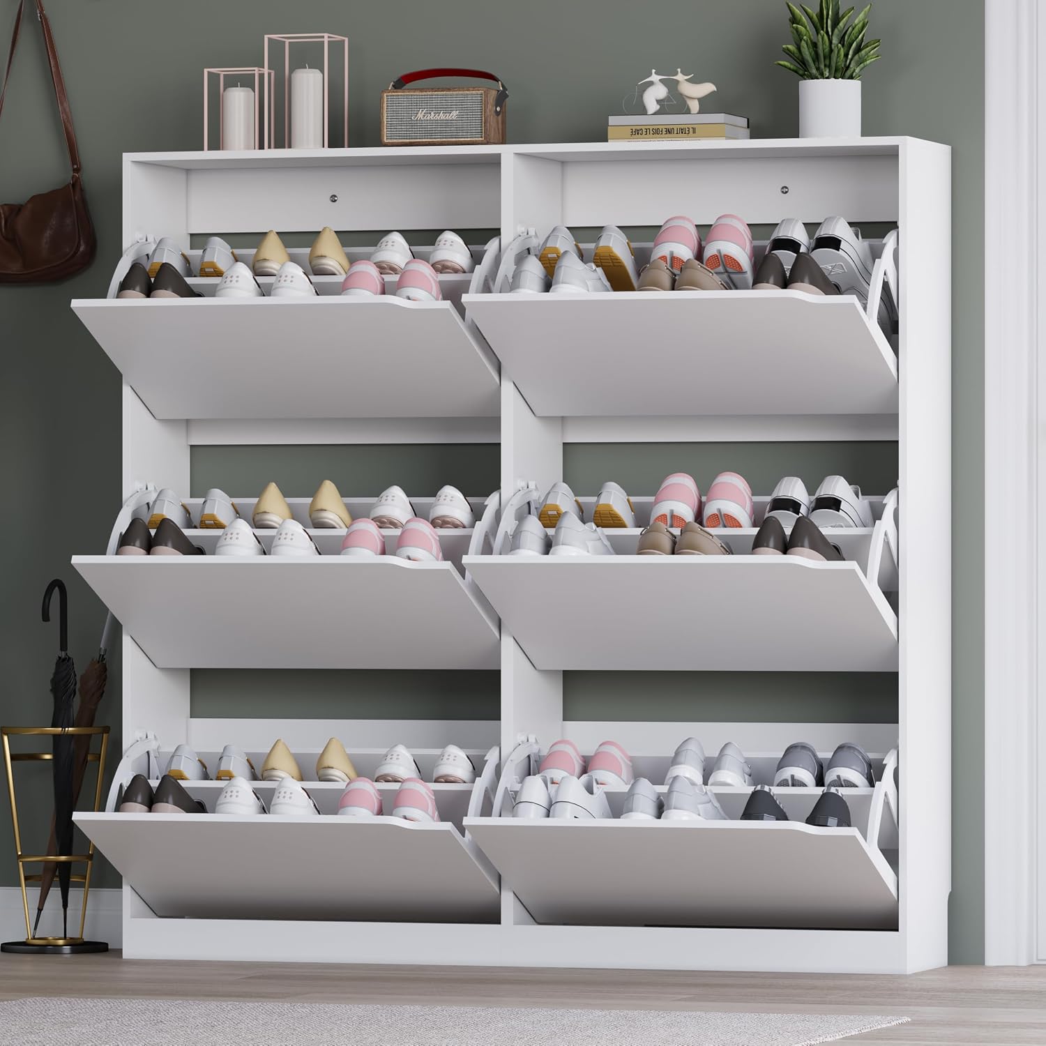 Slim Shoe Storage Cabinet With - Shoe Box Display avaliação e preço